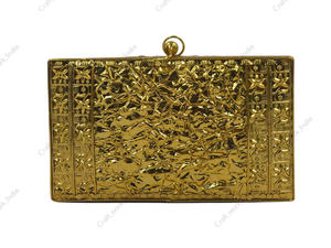 Indian handcrafted mother of pearl <b>clutch</b> with crystal stone <b>embellishment</b> brass frame luxury evening statement bag design style - Product Image 4