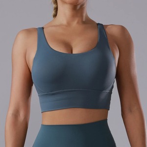 Soutien-gorge de sport pour femme, dos nageur, col ras du cou, avec coussinets amovibles, maintien moyen, couleur unie, respirant, séchage rapide, pour le yoga - Product Image 1