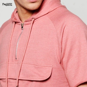 Sudadera y pantalones cortos personalizados al por mayor color rosa con bolsillo frontal oculto sudadera con cremallera media manga chándales de verano - Product Image 6