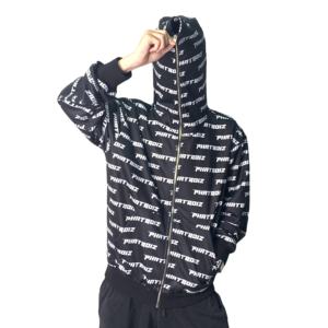 Custom Logo 100% Cotton French Terry Printed <b>Black</b> Hoodies Men Full Face <b>Zipper</b> Zip up <b>Hoodie</b> - Product Image 1