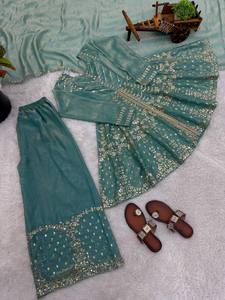 ชุดพาลาซโซ่แบบดั้งเดิมพร้อมผ้าคลุมไหล่สำหรับผู้หญิง ชุดสวยงามสำหรับงานเทศกาลและสวมใส่สบายๆ ชุดพื้นเมืองที่สวมใส่สบาย - Product Image 5