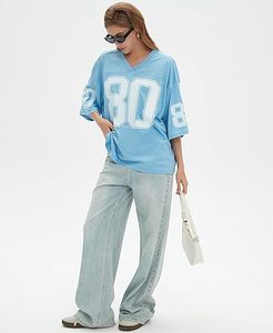 Haut streetwear unisexe personnalisé OEM, col en V oversize, en maille, avec impression de numéro, respirant, pour l'été, décontracté, tendance, fournisseur - Product Image 4