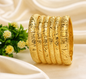 Gold Plated Brass Antique Finish Geometric Trendy Bangle Set for Women Wedding Fashion Jewelry ALANKEET CREATIONS LLP AC36B0251 - Product Image 4