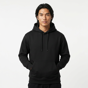 Sudadera con Capucha Negra para Hombre, 100% Algodón, Felpa Francesa, Corte Regular Informal, Color Sólido, Diseño con Bolsillo, Ropa de Otoño - Product Image 3