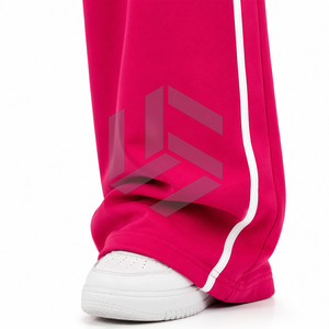 Custom Women Winter Wide Leg Flat Front Sweatpants High Waist Baggy Jogger Pants Oversized Fleece <b>Track</b> Pants Contrast Piping - Product Image 4
