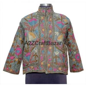 Chaqueta Bomber Bordada a Mano con Diseño Floral, Tela Suzani Ecológica de Algodón, Estilo Vintage, Informal, para Fiestas de Invierno/Primavera - Product Image 1