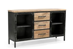 Aparador rústico de madera de mango con 2 cajones y 2 puertas de vidrio con almacenamiento, estilo antiguo - Product Image 2