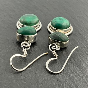 Vintage Malachite Sterling Silver Dangle Drop <b>Earrings</b> Handmade <b>Green</b> Gemstone Jewelry Elegant Gift For Women - Product Image 6
