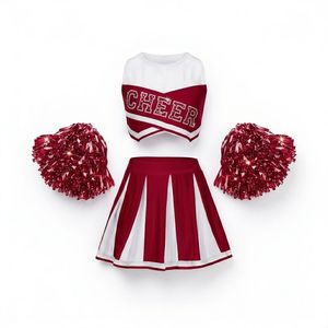 Cheerleading Uniform <b>Set</b> with Pom Poms Blue <b>White</b> Striped <b>Skirt</b> <b>and</b> Crop <b>Top</b> for Adults Spandex Polyester Team - Product Image 1