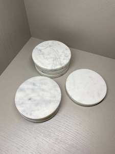 Premium White Round <b>Marble</b> <b>Coasters</b> Set Natural Stone Finish Drink <b>Coasters</b> for Elegant Home Decor Coffee Tea Table and Dining - Product Image 4