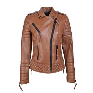 Women's Motorbike Jacket in Solid Color Zipper Style Genuine Leather Plus Size Reasonable Prices Fashion Motorcycle Jackets - Product Image 1