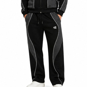 Sudadera con capucha oversize de corte regular con paneles en contraste y cremallera, pantalones de chándal de algodón de felpa de pierna recta personalizados, ropa deportiva casual Y2K - Product Image 5