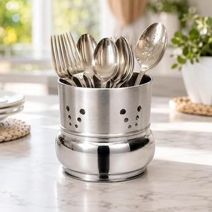 Porte-ustensiles cylindrique avec design perforé pour le rangement de la vaisselle de cuisine, style minimaliste, type sur pied - Product Image 6
