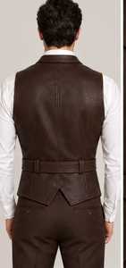 Men's brown leather west Collar Button - Product Image 5