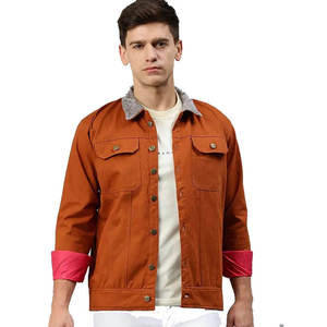 WARPRO INDUSTRY Men's Blue Solid Coated Eco-friendly Denim Puffer <b>Jacket</b> Turn-down Collar Windproof Casual Autumn Wear 300g - Product Image 3