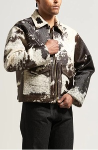 Blouson aviateur en cuir de vachette pour homme, design logo personnalisé, épais, chaud, vintage, en cuir véritable avec fourrure de vache. - Product Image 5