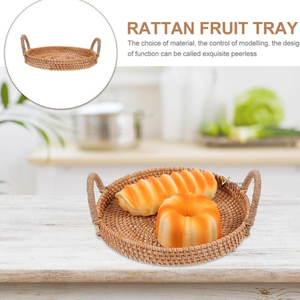 Large Capacity Handmade Bohemian Wicker Rattan Serving <b>Tray</b> with Handles Breakfast/Fruit/Bread Tableware for Home Use - Product Image 4