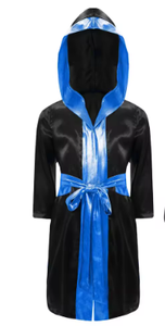 HAWK SPORTS INDUSTRIES <b>Red</b> Hooded Polyester Satin Robe Gold Trim <b>Belt</b> All Seasons for Child Boxing Training/Competition Wear - Product Image 5
