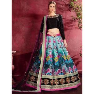 Multi-Color Floral Print Banglori Silk Wedding Wear Semi-Stitched 1000g Zeel Clothing <b>Lehenga</b> Choli - Product Image 1