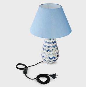 Modern Ceramic Table Lamp Blue Chevron Pattern <b>Bell</b> Shade LED Warm Light Bedroom Decorative <b>Small</b> Size Switch Control - Product Image 2