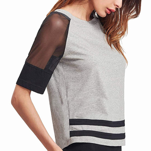<b>Top</b> Summer Fashion Women Clothing O Neck <b>Cropped</b> Shirt With <b>Mesh</b> Sleeves Streetwear Casual T Shirts - Product Image 3
