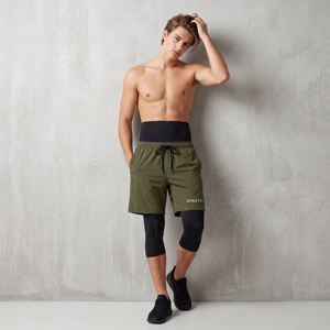 Shorts d'entraînement modestes 2-en-1 modernes pour hommes avec collants de compression intégrés, anti-humidité, pour la course, le fitness et la gym - Product Image 1