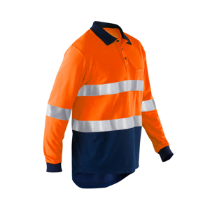 Polo unisexe haute visibilité imperméable et respirant à manches longues, vêtement de travail réfléchissant jaune marine en polyester - Product Image 4