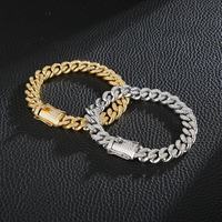 Bracelet Chaîne Maille Cubaine en Acier Inoxydable 316 Plaqué Argent/Or avec Strass en Cristal, Unisexe, Style Hiphop, Sertissage Canal, Bijou Cadeau