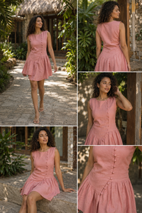 Robe d'été asymétrique sans manches en coton rose pour femme, style bohème, écologique, avec ourlet à volants, vente en gros, personnalisable, directement de l'usine - Product Image 4
