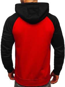 Men's Color Blocking Hooded <b>Sweatshirt</b> Slim Fit Raglan Sleeve Casual Autumn Red <b>Black</b> Gray French Terry Knitted Hoodie - Product Image 3
