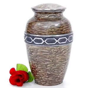 Wholesale Luxury Silver Metal Cremation Urn Bulk <b>Memorial</b> Jar with Colorful Leaf Art Design and Polished Satin Smooth Finish - Product Image 1