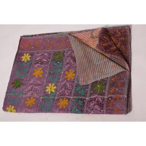 ผ้าห่มปักลายอินเดียทำมือ Lavinas ผ้าปูที่นอนลายดอกไม้สไตล์วินเทจ ผ้าคลุมเตียงโบโฮ ผ้าห่มอเนกประสงค์สำหรับทุกฤดู - Product Image 6