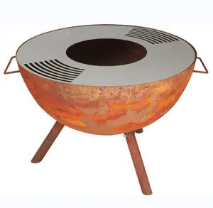 New Design Corten Steel Bbq Grill Wood Burning Fire Pit Outdoor Fire Bowl For Garden Camping Backyard