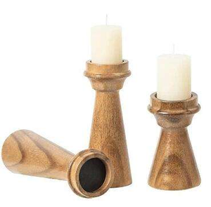 Ensemble de porte-bougies en bois massif poli, respectueux de l'environnement, décoration de table, style rustique, MULTI CRAFT - Product Image 2