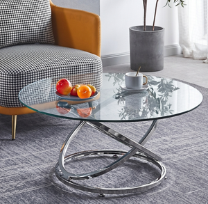 Juego de Mesa de Centro de Vidrio Ovalado Moderno con Marco Curvo de Acero Inoxidable, Mesas de Centro y Laterales de Lujo para Sala de Estar - Product Image 3