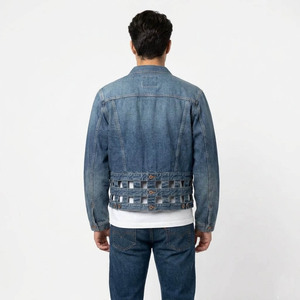 <b>Men's</b> Denim <b>Jacket</b> With Hole Decoration Washed Cotton <b>Casual</b> Style Turn-down Collar Regular Fit Autumn Wear - Product Image 3
