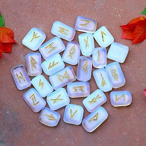 Juego de Piedras Rúnicas de Opalita Azul Pulida, 25 Piezas Grabadas con 1 Piedra en Blanco para Reiki y Colección de Adivinación Religiosa, Venta al por Mayor - Product Image 3