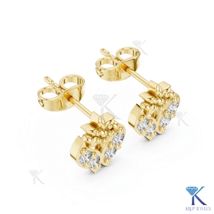 Lab Grown Diamond Floral Leaf <b>Stud</b> Earrings 14K/18K Solid Gold 5 Stone Cluster Classic Women's Jewelry Anniversary Gift - Product Image 3