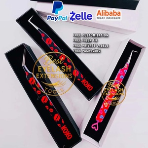 Nouveau papier de la Saint-Valentin avec revêtement coloré et découpe en forme de cœur 90 °   Pince à épiler à pointe en fibre pour extensions de cils fines, courbées et isolées - Product Image 2