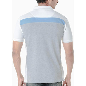 Men's Eco-Friendly 100% Cotton Color Blocked for <b>Shirt</b> Short Sleeve Knitted Casual Gray White Blue - Product Image 3