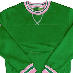 Sudadera de algodón de alta calidad de chenilla bordada personalizada de la Universidad sudadera verde y rosa con parche de chenilla personalizada - Product Image 4