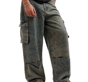 Pantalones Cargo Holgados Transpirables Estilo Vintage de Pierna Ancha para Trabajo, Tácticos, de Exterior, Vaqueros de Mezclilla con Bolsillos al por Mayor OEM ODM - Product Image 3