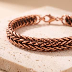 Bracelet artisanal en cuivre pur antique, chaîne de blé massive, bijoux de guérison en cuivre, tressage Franco, pour hommes et femmes, fermoir mousqueton OEM - Product Image 6