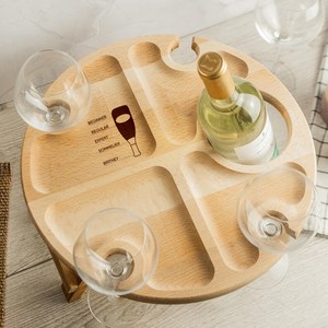 Portable Wooden Wine Picnic Table Outdoor <b>Folding</b> Mini Picnic Table with Wine Glass Holder Snack Serving Tray for Patio - Product Image 3