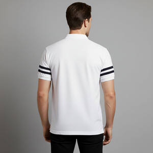Camisa Blanca Personalizada de Manga Corta para Hombre, Cuello Clásico con Ribete Azul Marino, Corte Regular, Informal, Transpirable, de Algodón Piqué - Product Image 6