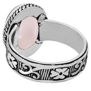 Gourik Vintage 925 Sterling Silver Oval <b>Rose</b> <b>Quartz</b> Pink Stone Bezel Setting Bohemian Ring Unisex Everyday Wear - Product Image 3