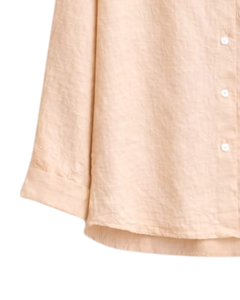 Conjunto de pijama de lino y algodón para mujer Peach, camisa con botones y bolsillo bordado y pantalones con cordón, conjunto de ropa de dormir informal para estar en casa - Product Image 5