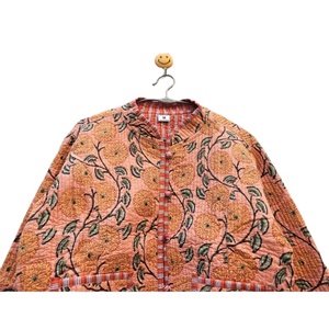 Indian Cotton Hand Block Floral Printed Kantha <b>Quilted</b> Breathable Stripe Women Summer Bohemian Style <b>Jackets</b> Pure Best Quality - Product Image 4