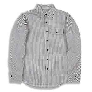 Camisa de mezclilla para hombre, de hilo orgánico teñido, de manga larga, con múltiples bolsillos, diseño a rayas, transpirable y antiarrugas. - Product Image 6