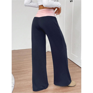 Pantalon large taille haute pour femme, coupe ample, longueur intégrale, couleur unie, en maille, décontracté, respirant, mélange coton et élasthanne - Product Image 3